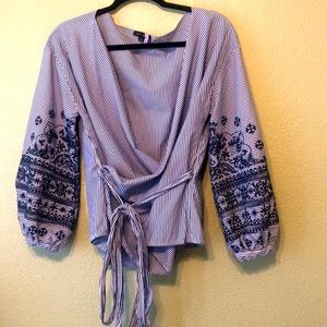 Blue pinstripe Wrap Blouse